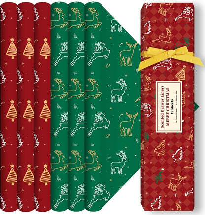 Christmas Scented Drawer Liners – 12 Sheets (14.3" x 19.5") – Apple Cinnamon & Cedar Fragrance – Festive Shelf Paper for Dressers, Closets & Holiday Gifting (Gift Box Included)