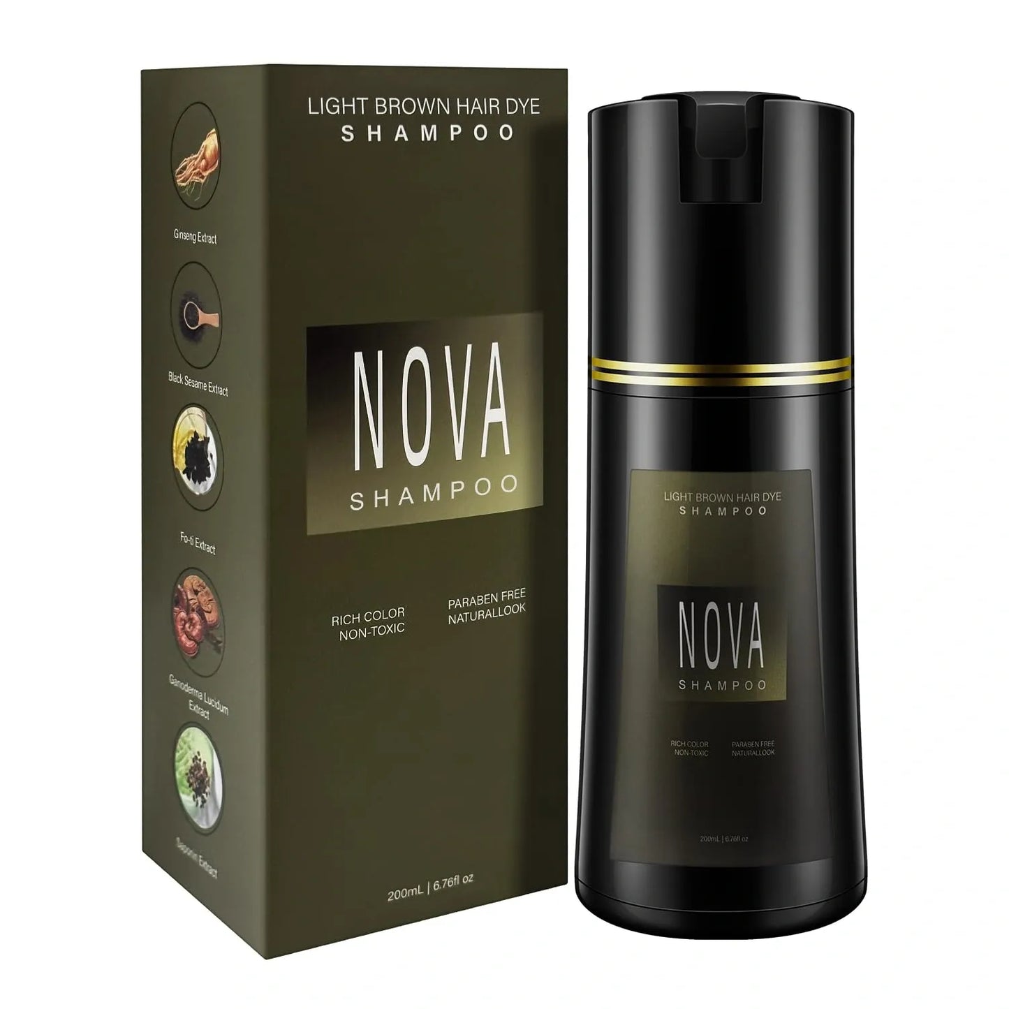 Hair Dye Shampoo & Champu Para Canas - Natural 3-in-1 Instant Gray Coverage for Men & Women (Light brown-200ML)