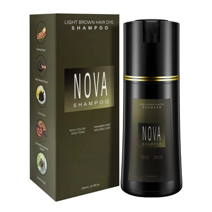 Hair Dye Shampoo & Champu Para Canas - Natural 3-in-1 Instant Gray Coverage for Men & Women (Light brown-200ML)