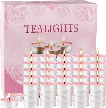 100 Pack Pink Tealight Candles 4 Hour Unscented Votive Candles
