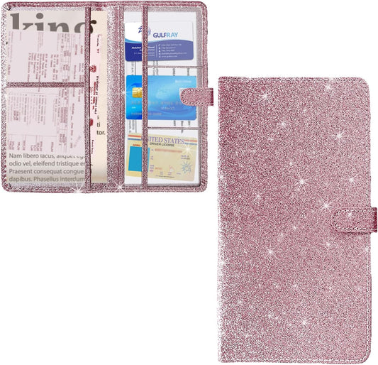 Ziciner Car Registration and Insurance Holder, Auto Card Document Glove Box Organizer with Magnetic Closure, Universal Vehicle Interior Accessories for Cars SUVs (Glitter Pink-Large)