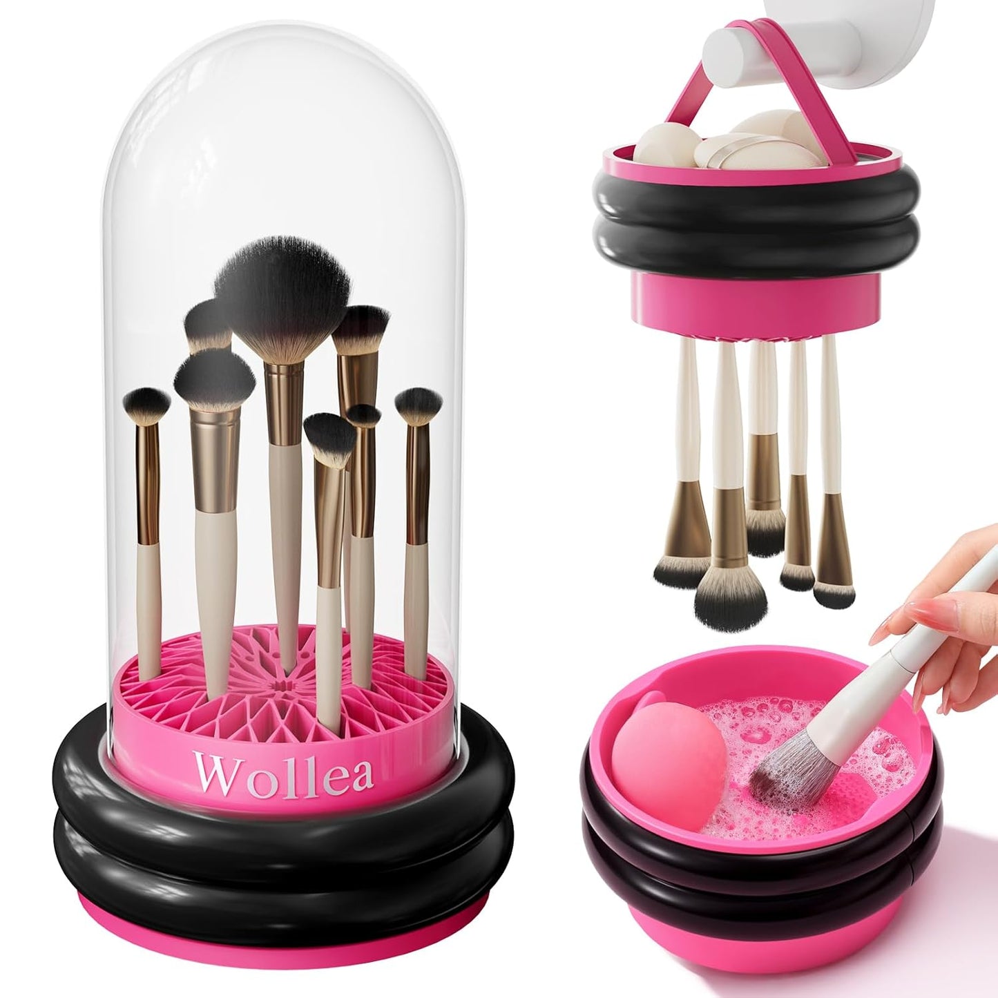 3 in 1 Makeup Brush Cleaner, Silicone Cleansing Pad, Clear Cover Brush Holder and Storage Box, Quick Dry Storage, for Removing Makeup Brushes, Sponges, Puffs Residue