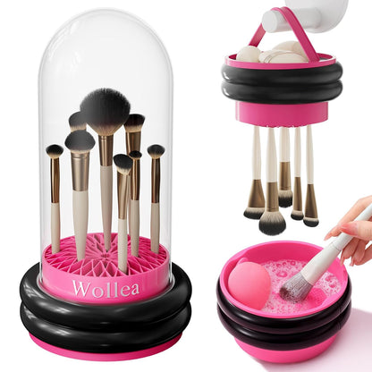 3 in 1 Makeup Brush Cleaner, Silicone Cleansing Pad, Clear Cover Brush Holder and Storage Box, Quick Dry Storage, for Removing Makeup Brushes, Sponges, Puffs Residue