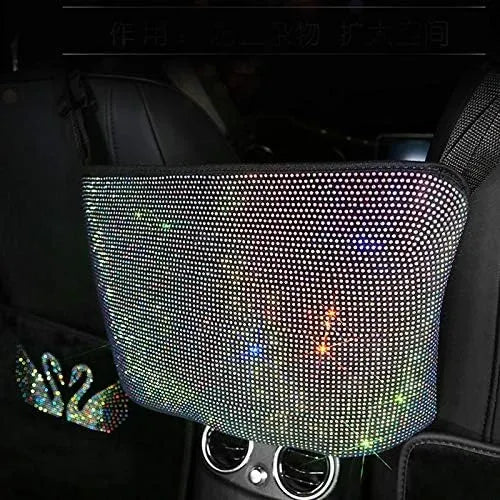 Bling Car Net Pocket Handbag Holder with Rhinestones, Universal Fit, Gold