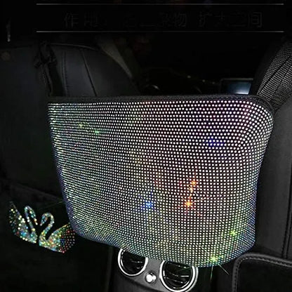 Bling Car Net Pocket Handbag Holder with Rhinestones, Universal Fit, Gold