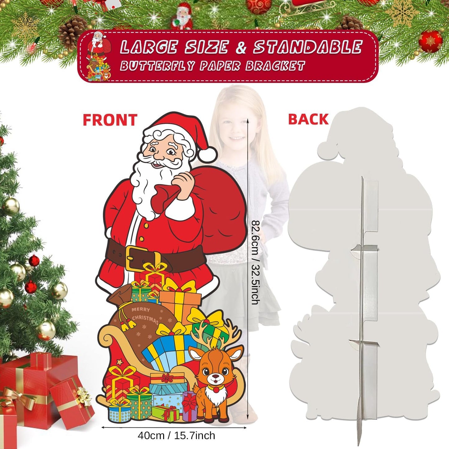 Large Santa Claus Christmas Decorations, Christmas Cardboard Cutout Standup for Xmas Wall Door Tree Porch Window Decor