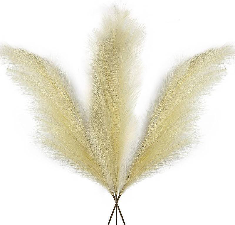 3 Branch Set Faux Pampas Grass Dcor Tall -Artificial Dried Pampas Grass 3 Pieces 115cm(45inches) Bunny Tails Dried Flowers - Pompas Grass Branches- Modern Boho Decor For Home Office