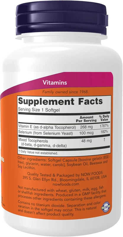 NOW Supplements, Vitamin E-400 IU, Mixed Tocopherols, Antioxidant Protection*, 100 Softgels