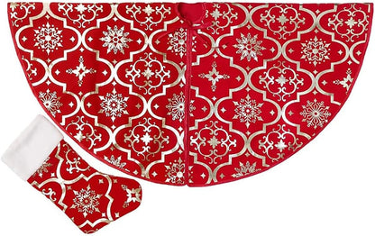 Flash World 36 Inch Large Christmas Tree Skirt Xmas Soft Cover Mat Decor Snowflake Collar Farmhouse Tree Skirt for Holiday Ornaments Party Home Indoor Decorations (Red, 48INCH)