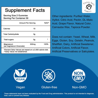 Magnesium Threonate Gummies 500mg, Sugar Free L-Threonate Gummies for Adults Kids, Best Mganesium Gummies for Brain, Non-GMO, Gulten Free, Vegan, Pectin, 60