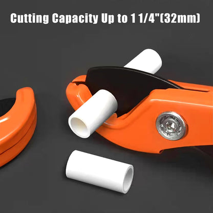 PVC Pipe Cutter, Heavy Duty Tubing Cutter with SK5 Blades Ratchet-type Tube and Pipe Cutter for Cutting PVC PEX Plastic PP-R Hoses up to 1-1/4" (32mm)