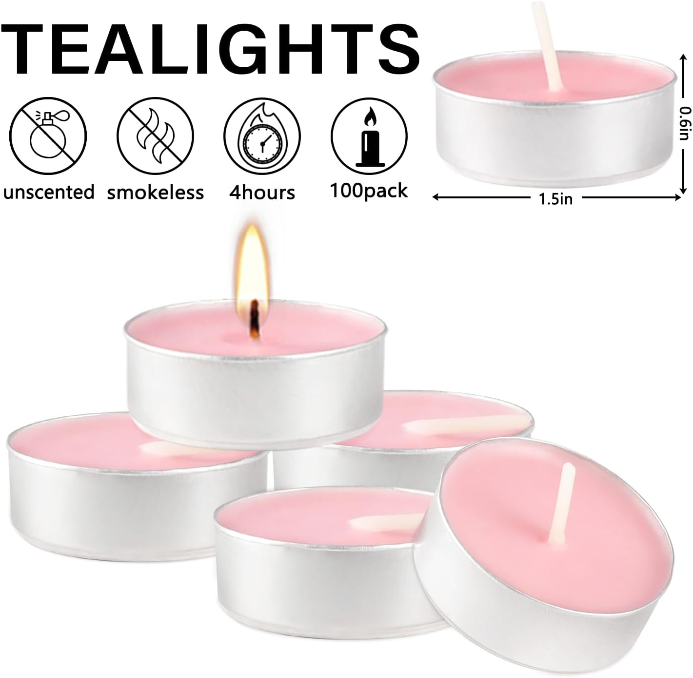 100 Pack Pink Tealight Candles 4 Hour Unscented Votive Candles