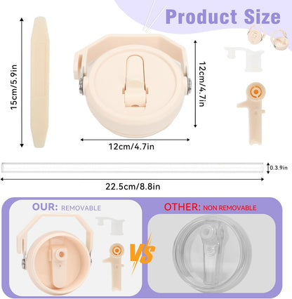 40 oz Flip Straw Leak Proof Lid with Handle for 40 oz. Stanley Quencher H2.0 & Pro Tour, Replacement Lid, Spill-proof, & Reusable (beige)