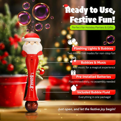 13" LED Light-Up Bubble Wand with Music – Automatic Handheld Bubble Blower for Kids – Includes Batteries & Solution – Fun Christmas Stocking Stuffer & Party Favor for Toddlers