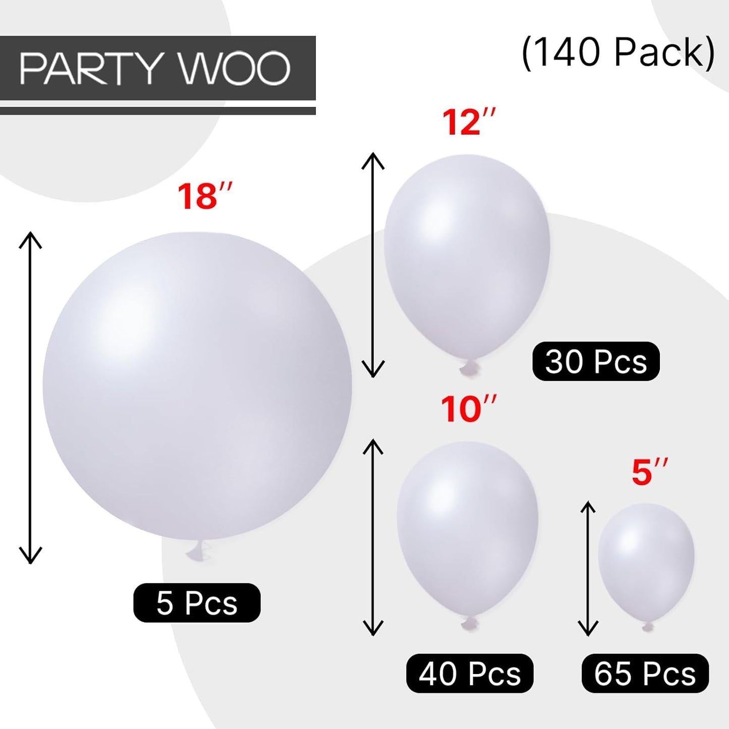 PartyWoo Pearl White Balloons 140 pcs Different Sizes Pack of 18 12 10 5 Inch White Latex Balloon Arch Kit Garland for Wedding Bridal Graduation Baby Shower Birthday Party Decorations White-Z30