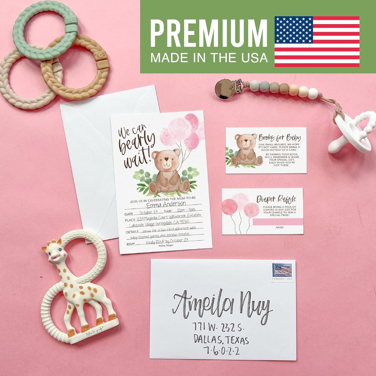 Hadley Designs 15 Bear Baby Shower Invitations for Baby Girl
