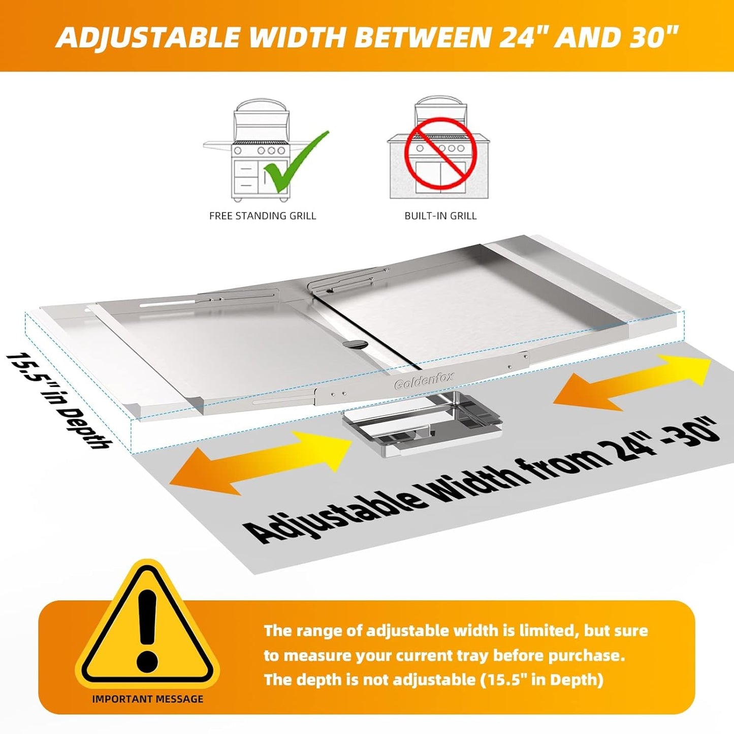 Golden Fox Grill Grease Tray with Catch Pan, Universal Adjustable 24"-30" Grill Replacement Parts Drip Pan for Dyna Glo, Nexgrill and More