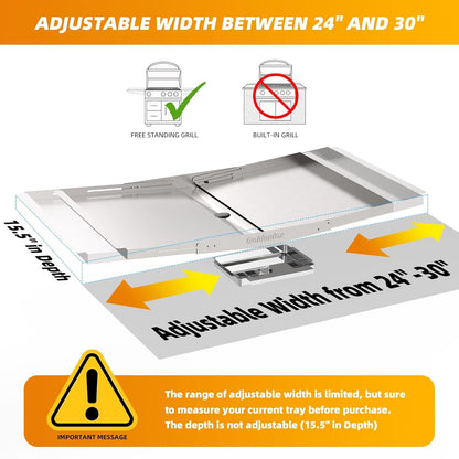 Golden Fox Grill Grease Tray with Catch Pan, Universal Adjustable 24"-30" Grill Replacement Parts Drip Pan for Dyna Glo, Nexgrill and More