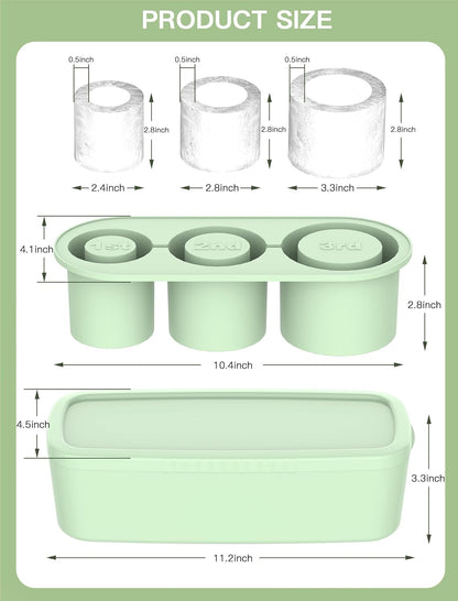 Ice Cube Tray for Tumblers and Stanley Cups, with 3 Hollow Silicone Cylinder Ice Mold with Lid and Bin for Freezer, Easy Fill & Release Ice Maker (Color-Green) (Size- 30 Oz - 40 Oz)