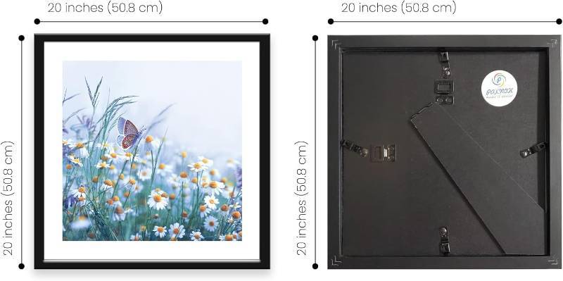 20" x 20" Frame, 16" x 16" Picture With Mat, Premium Plexiglass, Slim & Stylish Black for Home Decor, Modern Single