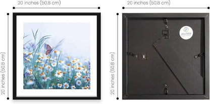 20" x 20" Frame, 16" x 16" Picture With Mat, Premium Plexiglass, Slim & Stylish Black for Home Decor, Modern Single