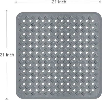 Non Slip Shower Mat for Shower Room with Drain Holes and Suction Cups Diamond Pattern 21 x 21 Inch Machine Washable Shower Accessories