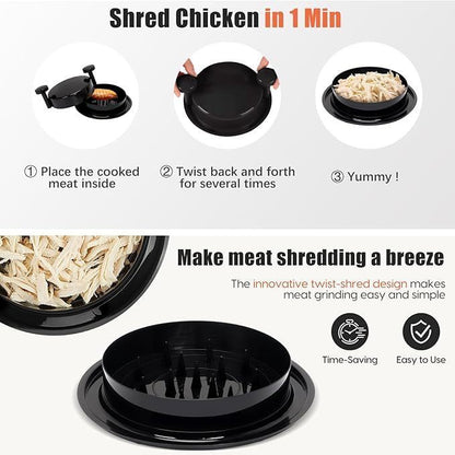 Chicken Shredder Tool Twist, Meat Shredder with Ergonomic Handle, Easy Cleaning, Anti-Slip, Dishwasher Safe - Black