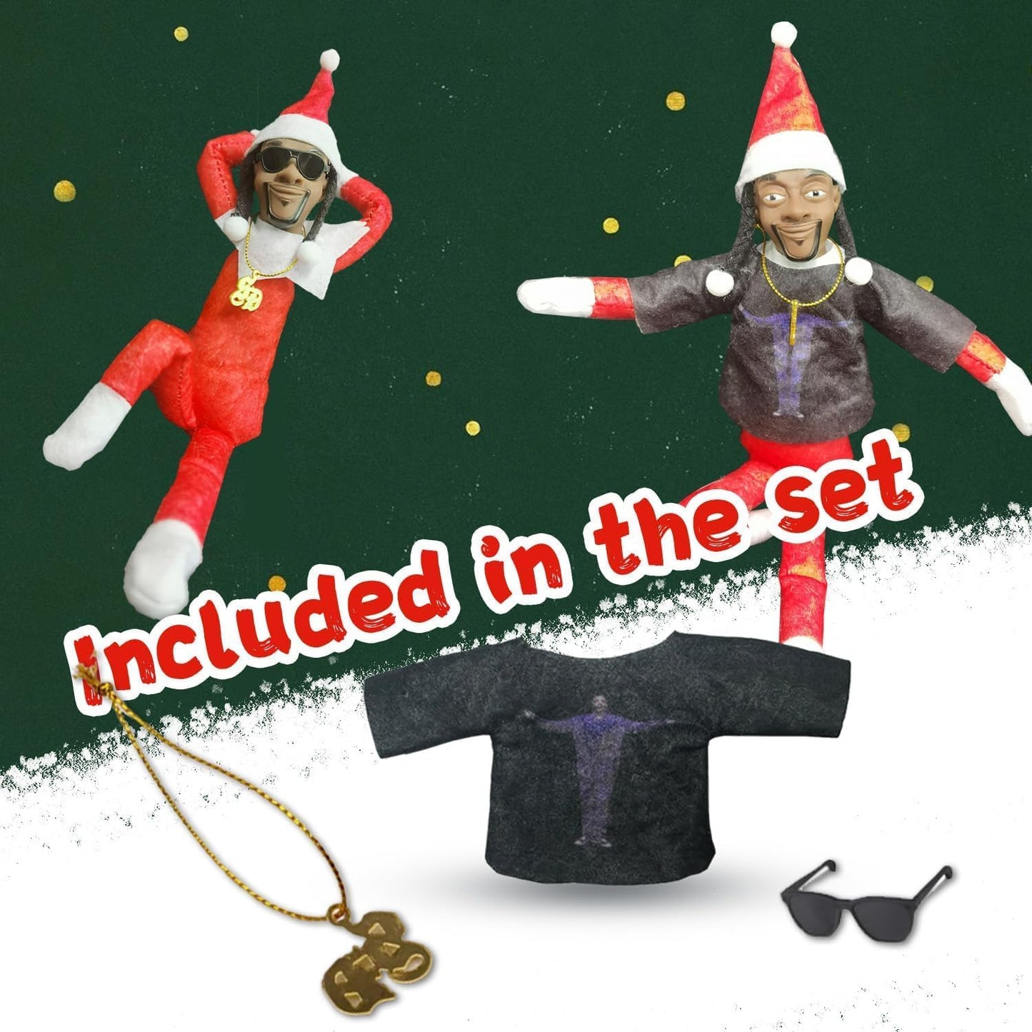 "Snoop On A Stoop" Christmas Elf Doll Decorations, Hip Hop Style for Holiday Home Tree & Mantel Decoration