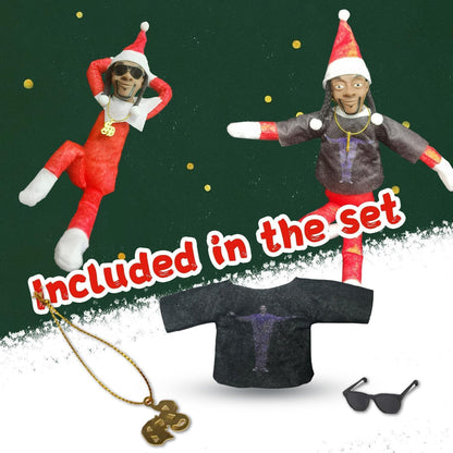"Snoop On A Stoop" Christmas Elf Doll Decorations, Hip Hop Style for Holiday Home Tree & Mantel Decoration