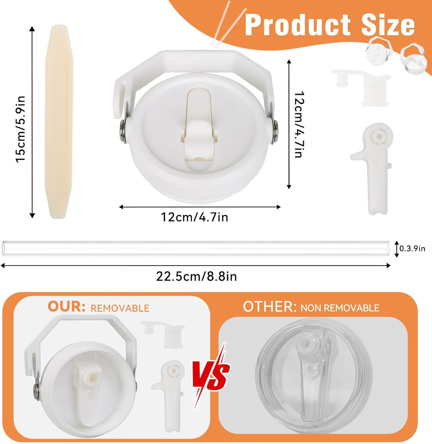 40 oz Flip Straw Leak Proof Lid with Handle for 40 oz. Stanley Quencher H2.0 & Pro Tour, Replacement Lid, Spill-proof, & Reusable (white)