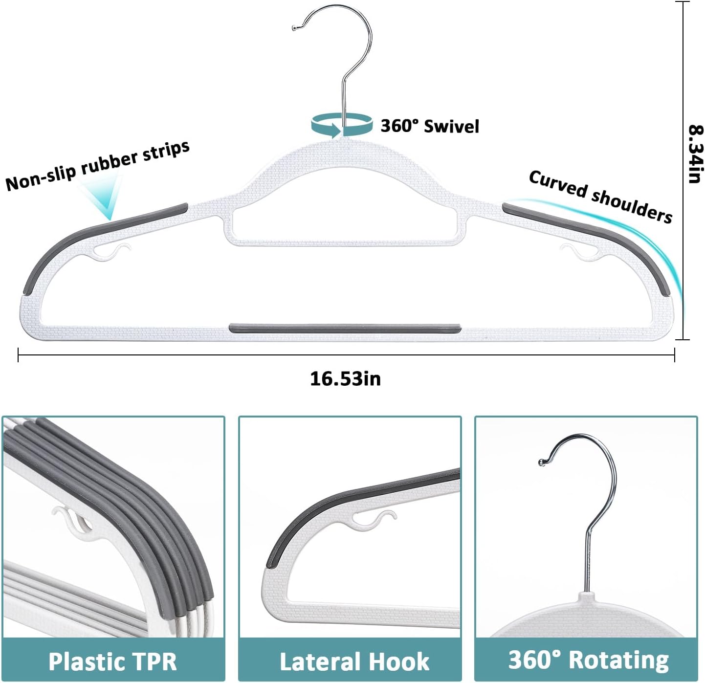 Hangers for Clothes Heavy Duty Plastic Cloth Hanger with Non-Slip Design,0.2 Inches Thick,360°Swivel Hook Space Saving Wardrobe Organizer for Closet,Shirts,Pants,Skirt,Coat (24, Beige)