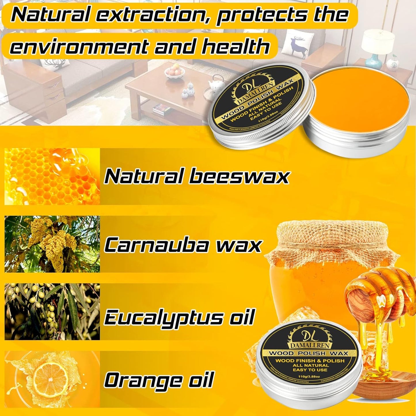 Beeswax Furniture Polish, Wood Seasoning Beeswax for Furniture Waterproof & Repair Wood Wax