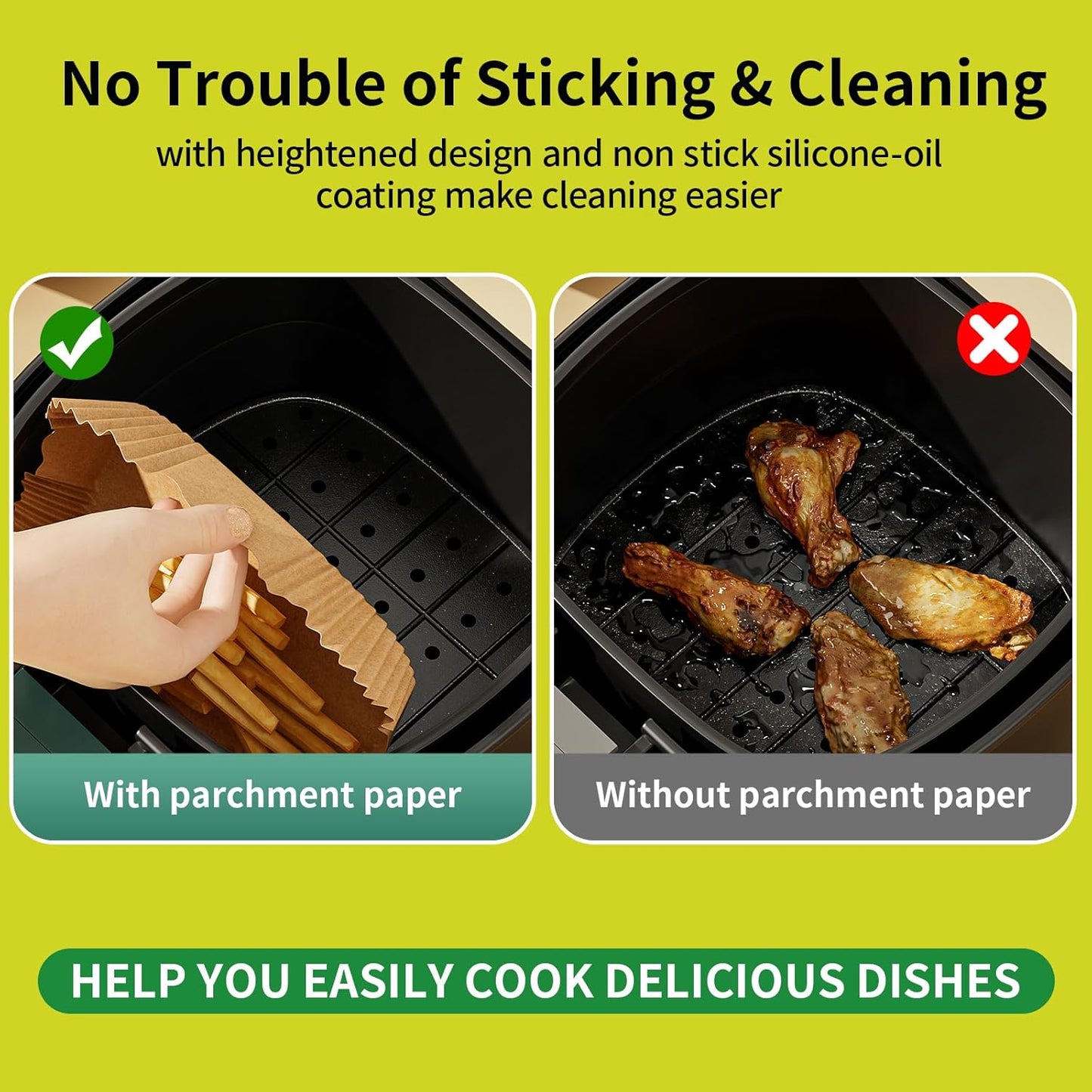 100 PCS Air Fryer Disposable Paper Liners,8 Inch Square Parchment Disposable Paper Liner for 5-8QT Air Fryer,Baking, Roasting and Microwave, Non-Stick Airfryer Accessories