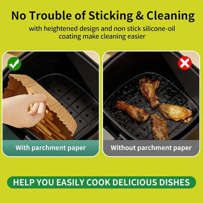 100 PCS Air Fryer Disposable Paper Liners,8 Inch Square Parchment Disposable Paper Liner for 5-8QT Air Fryer,Baking, Roasting and Microwave, Non-Stick Airfryer Accessories