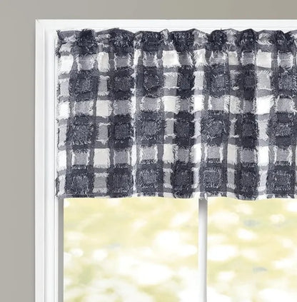 Farmhouse Fashion Plaids Boho Pattern Clipped Yarn Straight Valance for Farmhouse Bathroom/Bedroom/Living Room - Vintage Chic Textured (Black and White)