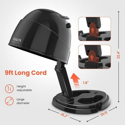 Ionic Hooded Dryer - 1875W Bonnet Hair Dryer, 3 Heating Settings, Sit Under Hair Dryer for Home and Salon, Portable Hair Dryer with Hood, Height Adjustable Hooded Hair Dryer-Black