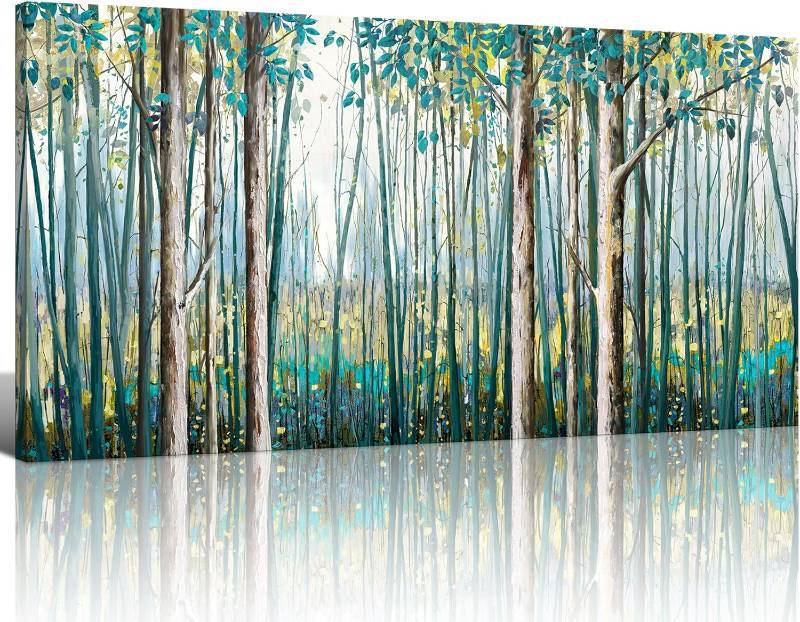 Large 60x30" Hand-Painted Birch Tree & Green Leaf Oil Painting on Canvas — Modern Landscape Wall Art for the Living Room, Bedroom, or Office.