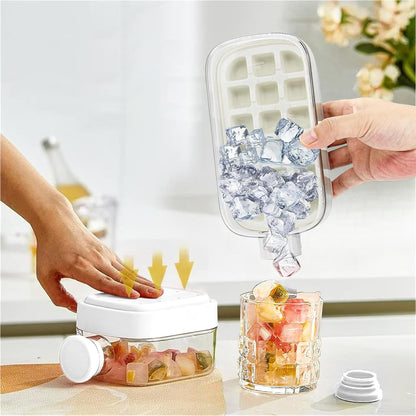 Ice Cube Trays for Freezer, 2 In 1 Ice Cube Tray Water Bottle with Lid and Bin, New Vertical Tray with Lid for Freezer, Easy Ice Release for Freezer (White, 800ml+18 Grids, Straw Not Included)
