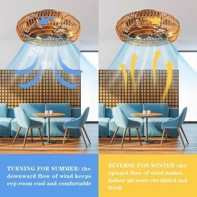 OPFLI 19" Boho Flush Mount Ceiling Fan with Remote