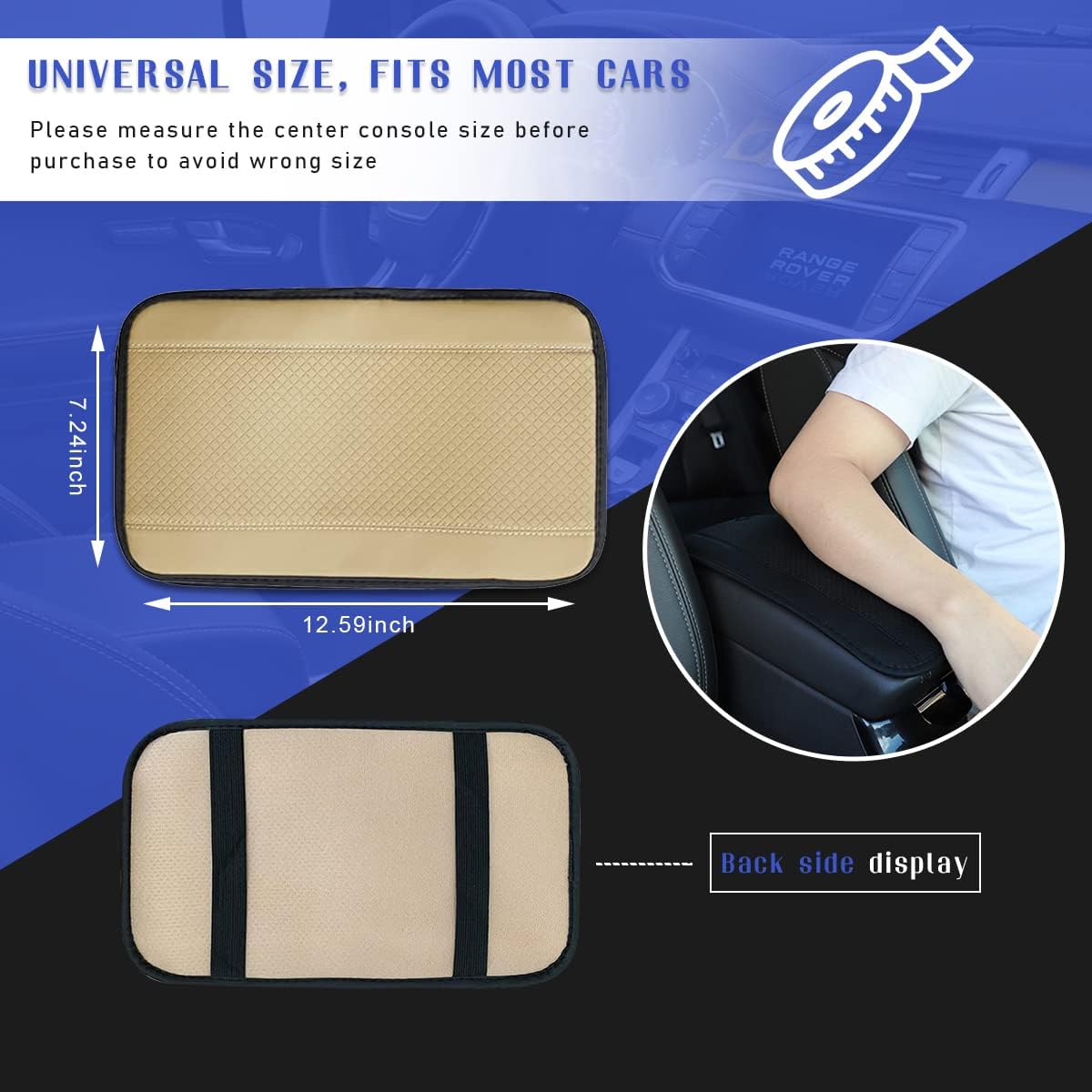 Beige PU Leather Car Center Console Cushion - Waterproof & Non-Slip Armrest Protector