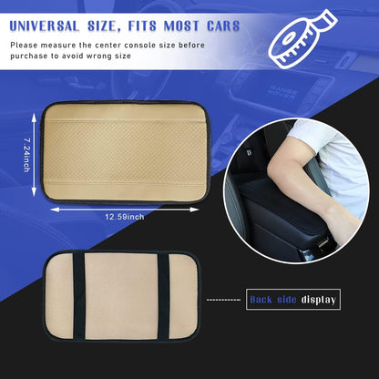 Beige PU Leather Car Center Console Cushion - Waterproof & Non-Slip Armrest Protector