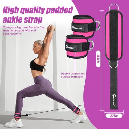 Ankle Strap for Cable Machine, Gym Ankle Cuff for Kickbacks, Leg Extensions, Glute Workouts, Booty Hip Abductors Exercise for Women and Men (PINK)