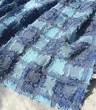 Blue Fashion Plaids Boho Pattern Clipped Yarn Swag Valance, Farmhouse Valance for Bathroom/Bedroom/Living Room