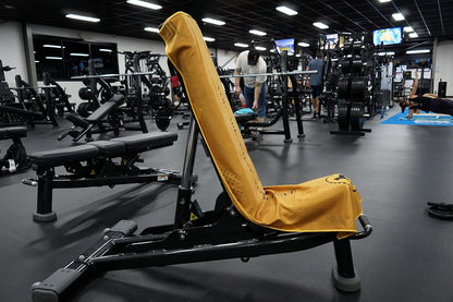 Vitality Fitness Workout Towel, for Gym Addicts, Straps to Hold on Bench & Roll Up Neatly, Size 55 x 20 Inch, Thick Micro Fiber, Yellow
