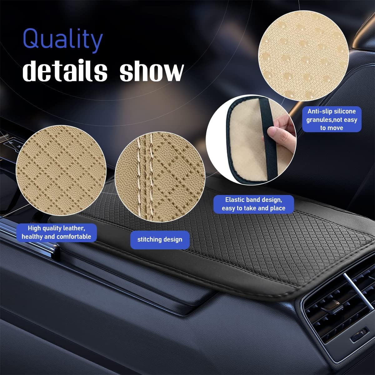 Beige PU Leather Car Center Console Cushion - Waterproof & Non-Slip Armrest Protector