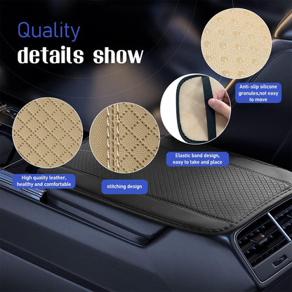Beige PU Leather Car Center Console Cushion - Waterproof & Non-Slip Armrest Protector