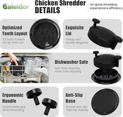 Chicken Shredder Tool Twist, Meat Shredder with Ergonomic Handle, Easy Cleaning, Anti-Slip, Dishwasher Safe - Black
