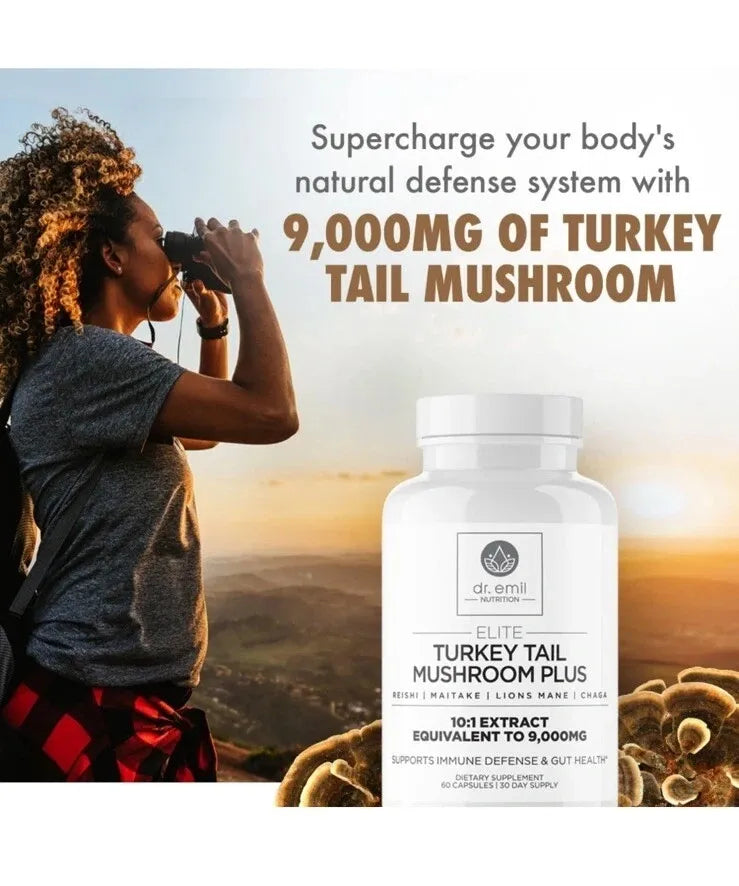 Dr. Emil Nutrition Turkey Tail Mushroom Plus Lions Mane, Chaga, Reishi, Maitake