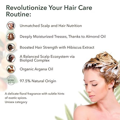 ECOLATIÈR Argan Oil Shampoo – 98.6% Natural, Vegan, Hydrating & Strengthening, Almond Oil & Hibiscus Extract for Revitalized Hair, Gentle for All Hair Types, 8.5 Fl Oz / 250ml