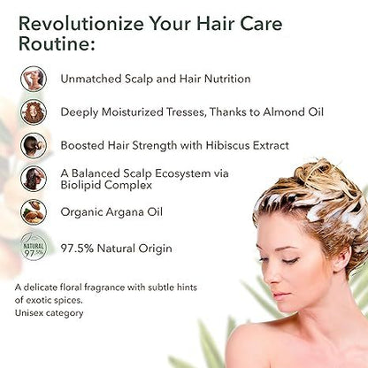 ECOLATIÈR Argan Oil Shampoo – 98.6% Natural, Vegan, Hydrating & Strengthening, Almond Oil & Hibiscus Extract for Revitalized Hair, Gentle for All Hair Types, 8.5 Fl Oz / 250ml